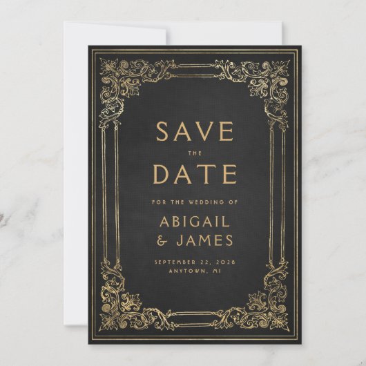  Lijst Zwart Goud Bruiloft Save the Date Kaart (Voorkant)