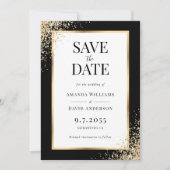 Lijst Zwart Goud Confetti Elegant Huwelijk Save The Date (Voorkant)