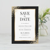 Lijst Zwart Goud Confetti Elegant Huwelijk Save The Date (Staand voorkant)
