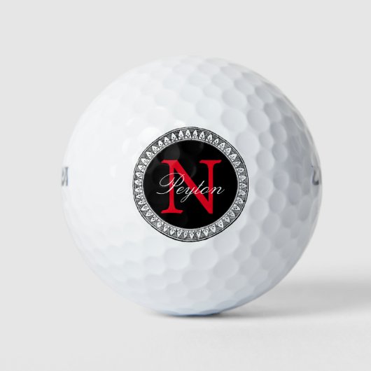 Lijst Zwart Rood Monogram Golfballen (Voorkant)