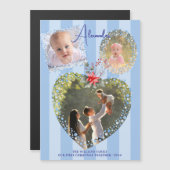 Lijsten 3 Foto 1st Christmas Blue Milestone Magnetische Uitnodiging (Voorkant / Achterkant)