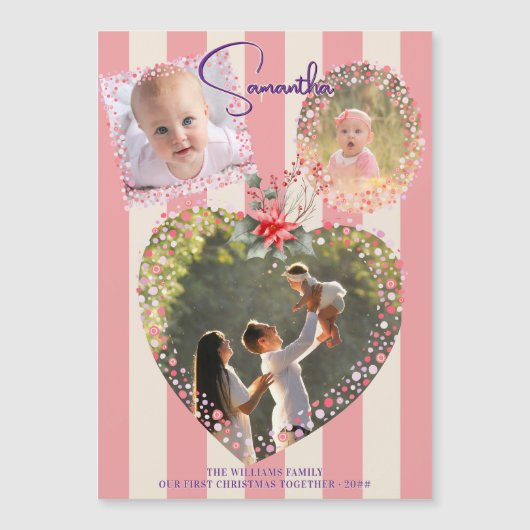  Lijsten 3 Foto 1st Christmas Milestone KAART Magnetische Uitnodiging (Voorkant)