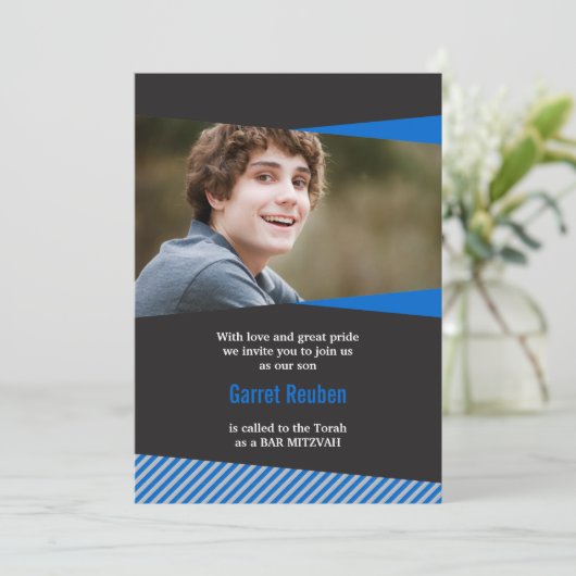 Lijsten balk Mitzvah fotouitnodiging Kaart (Staand voorkant)