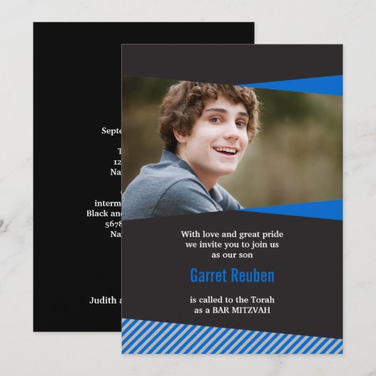 Lijsten balk Mitzvah fotouitnodiging Kaart (Voorkant / Achterkant)