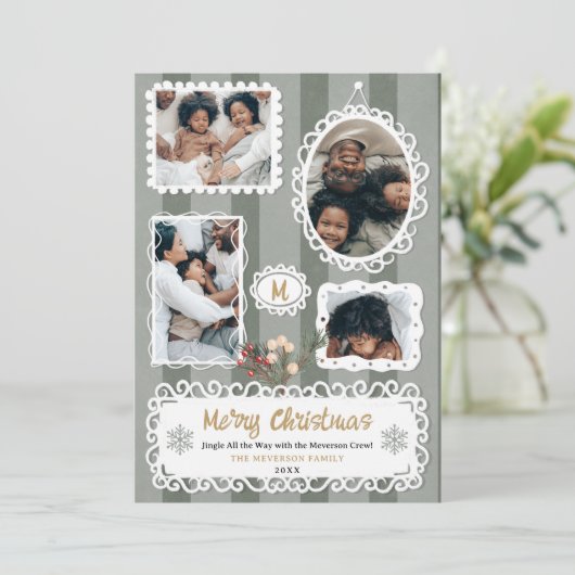   lijsten Kerstmis familie 5 foto's Feestdagenkaart (Staand voorkant)