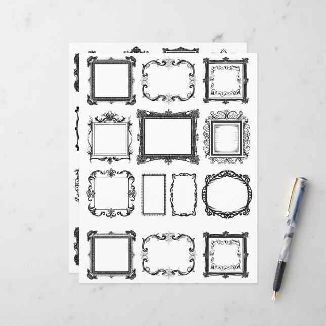  Lijsten Line Art Collage Scrapbook Papier (Voorkant / Achterkant in situ)