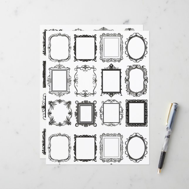  Lijsten Line Art Collage Scrapbook Papier (Voorkant / Achterkant in situ)