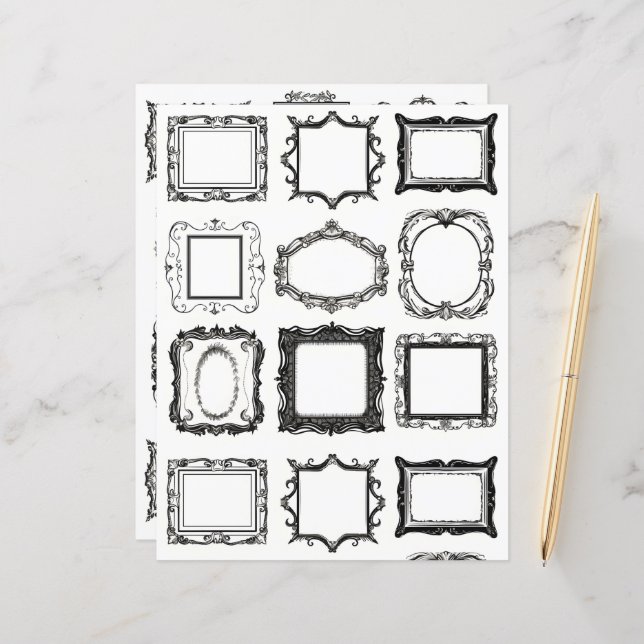  Lijsten Line Art Collage Scrapbook Papier (Voorkant / Achterkant in situ)