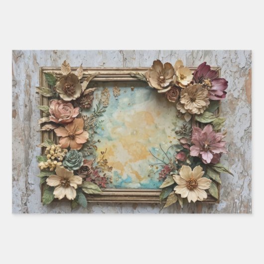 lijsten met bloemen en papier - inpakpapier vel (Voorkant 3)