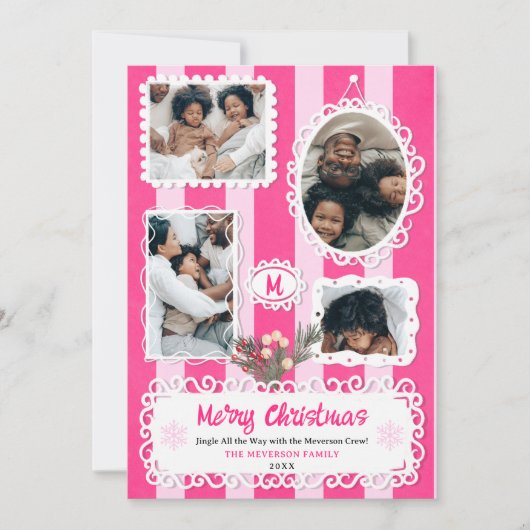   lijsten Roze Kerst 5 foto's Feestdagenkaart (Voorkant)
