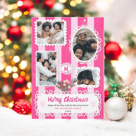   lijsten Roze Kerst 5 foto's Feestdagenkaart