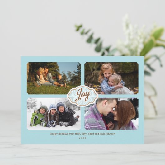 Lijsten van Joy Holiday 4-foto Feestdagenkaart (Staand voorkant)