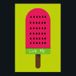 Lik een grappige Pop Art popsicle fruitig watermel Poster<br><div class="desc">Lik een leuke grappige slogan met een schattige pop kleurrijke heldere illustratie van een watermeloen popsikel-ijsklok in roze en kalkgroen. Gelukkig en fruitig!</div>