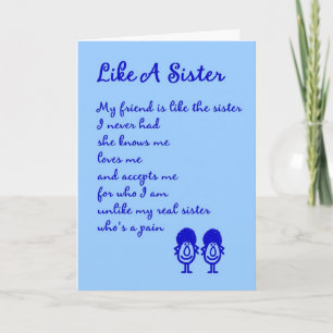 Like A Sister - A silly Thinking of You Poem Kaart