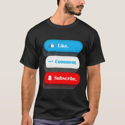 Like Commentaar Abonneer Vlogger Social Media Blog T-shirt (Voorkant)