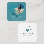 Like Me Blue Photo Heart Lijst Girly Social Media Vierkante Visitekaartje (Voorkant / Achterkant)