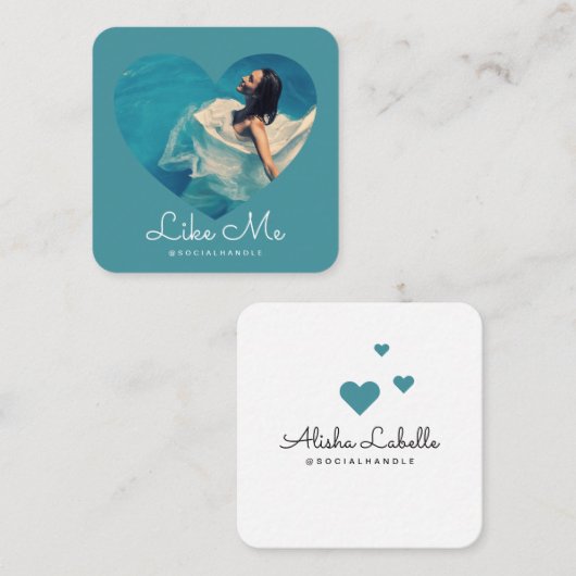 Like Me Blue Photo Heart Lijst Girly Social Media Vierkante Visitekaartje (Voorkant / Achterkant)