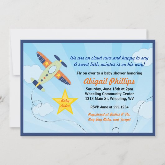 Lil' Aviator Airplane Baby Shower Invitations Kaart (Voorkant)
