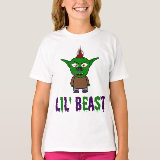 Lil' Beast Goblin Paars en Green Driving Font T T-shirt (Voorkant)