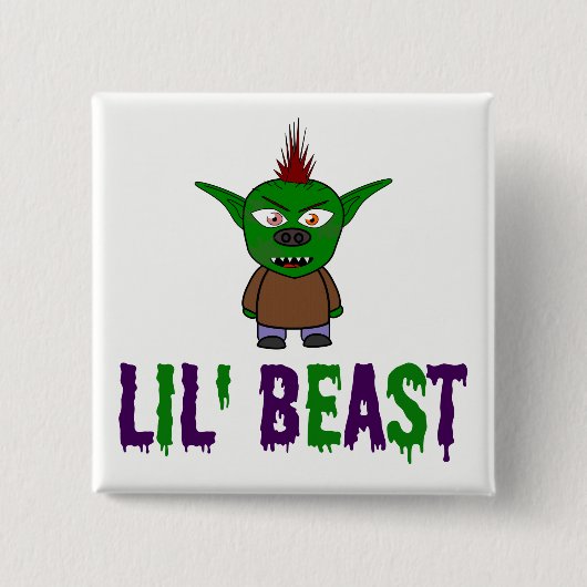 Lil' Beast Goblin Paars en Green Driving Font Vierkante Button 5,1 Cm (Voorkant)