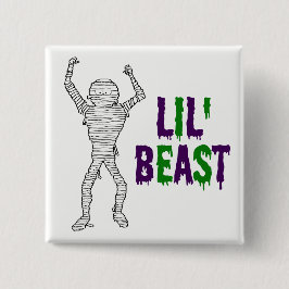 Lil' Beast Mummy Paars and Green Driving Font Vierkante Button 5,1 Cm