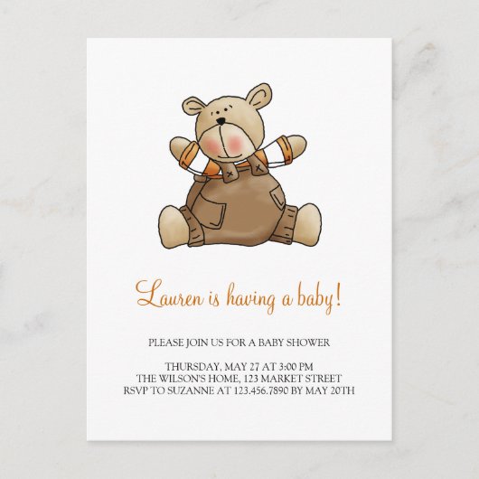 Lil' Beren · Baby Boy Brown Romper Uitnodiging Briefkaart (Voorkant)