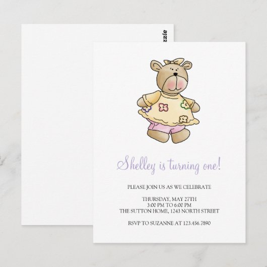 Lil' Beren · Baby Girl Yellow Dress Briefkaart (Voorkant / Achterkant)