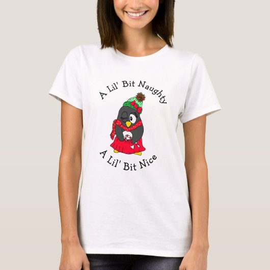 Lil' Bit Naughty, Lil' Bit Nice, grappige kerst T-shirt (Voorkant)