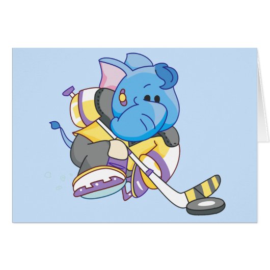 Lil Blue Elephant Hockey Blank Kaart (Voorkant Horizontaal)