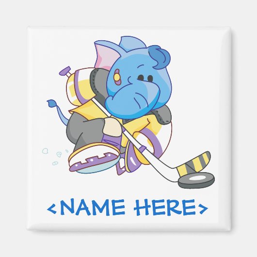 Lil Blue Elephant Hockey Magneet (Voorkant)
