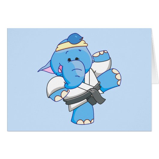Lil Blue Elephant Karate Blank Kaart (Voorkant Horizontaal)