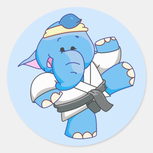 Lil Blue Elephant Karate Ronde Sticker (Voorkant)