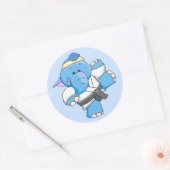 Lil Blue Elephant Karate Ronde Sticker (Envelop)
