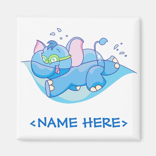 Lil Blue Elephant Swimming Magneet (Voorkant)