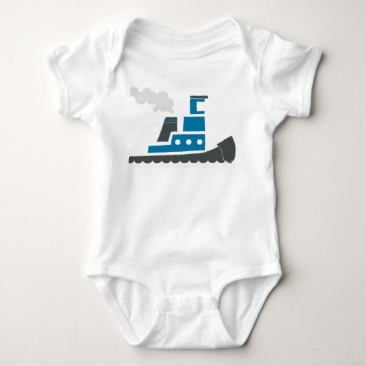 Lil Blue Tugboat Baby One-Piece Romper (Voorkant)