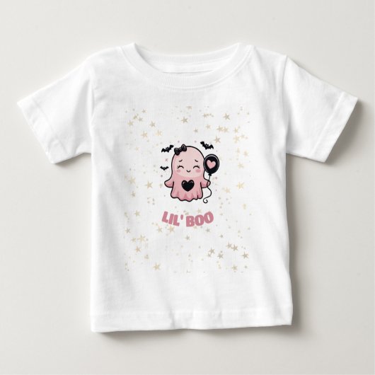 LIL' BOO Roze T-Shirt met Cute spookje en ballon (Voorkant)