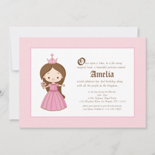 Li'l Brunette Princess Royal Birthday Invitation Kaart (Voorkant)