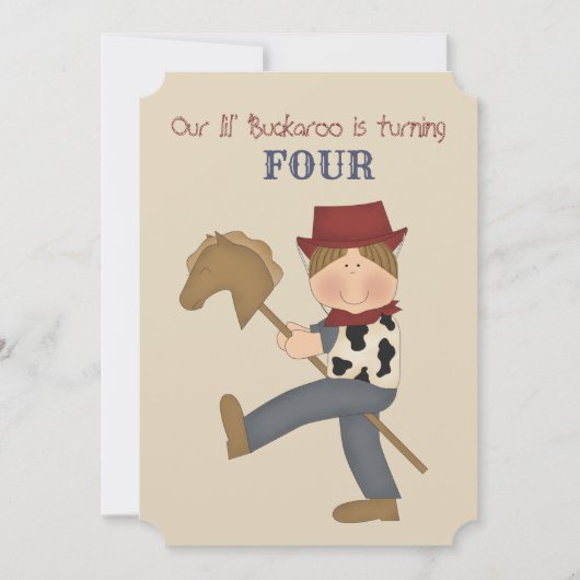 Lil' Buckaroo (bruin haar) Birthday Party Invite Kaart (Voorkant)