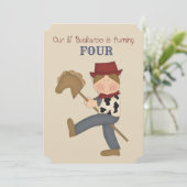 Lil' Buckaroo (bruin haar) Birthday Party Invite Kaart (Staand voorkant)