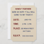 Lil' Buckaroo (bruin haar) Birthday Party Invite Kaart (Achterkant)