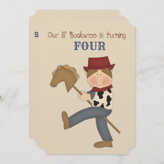 Lil' Buckaroo (bruin haar) Birthday Party Invite Kaart (Voorkant / Achterkant)