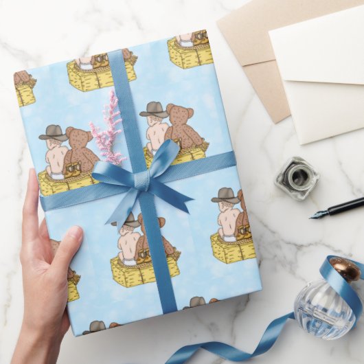 Lil' Cowboy and Teddy Bear Baby shower Cadeaupapier (Geschenken)