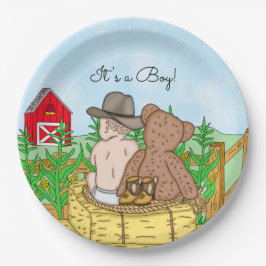 Lil' Cowboy and Teddy Bear Baby shower Papieren Bordje
