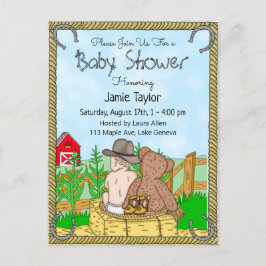 Lil' Cowboy and Teddy Bear Boys Baby shower Invite Briefkaart