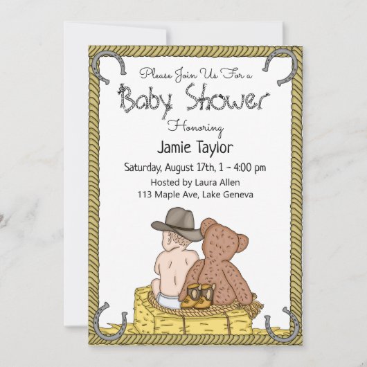 Lil' Cowboy and Teddy Bear Boy's Baby shower Kaart (Voorkant)