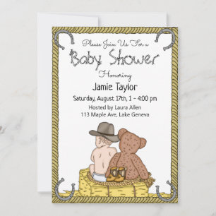 Lil' Cowboy and Teddy Bear Boy's Baby shower Kaart