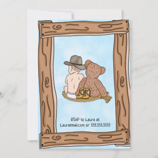 Lil' Cowboy and Teddy Bear Boy's Baby shower Kaart (Achterkant)