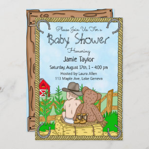 Lil' Cowboy and Teddy Bear Boy's Baby shower Kaart