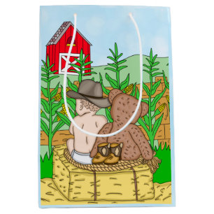Lil' Cowboy and Teddy Bear Boy's Baby shower Medium Cadeauzakje