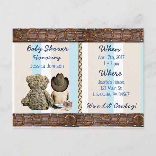 Lil Cowboy Baby Boy en Teddy Bear Baby shower Uitnodiging Briefkaart (Voorkant)